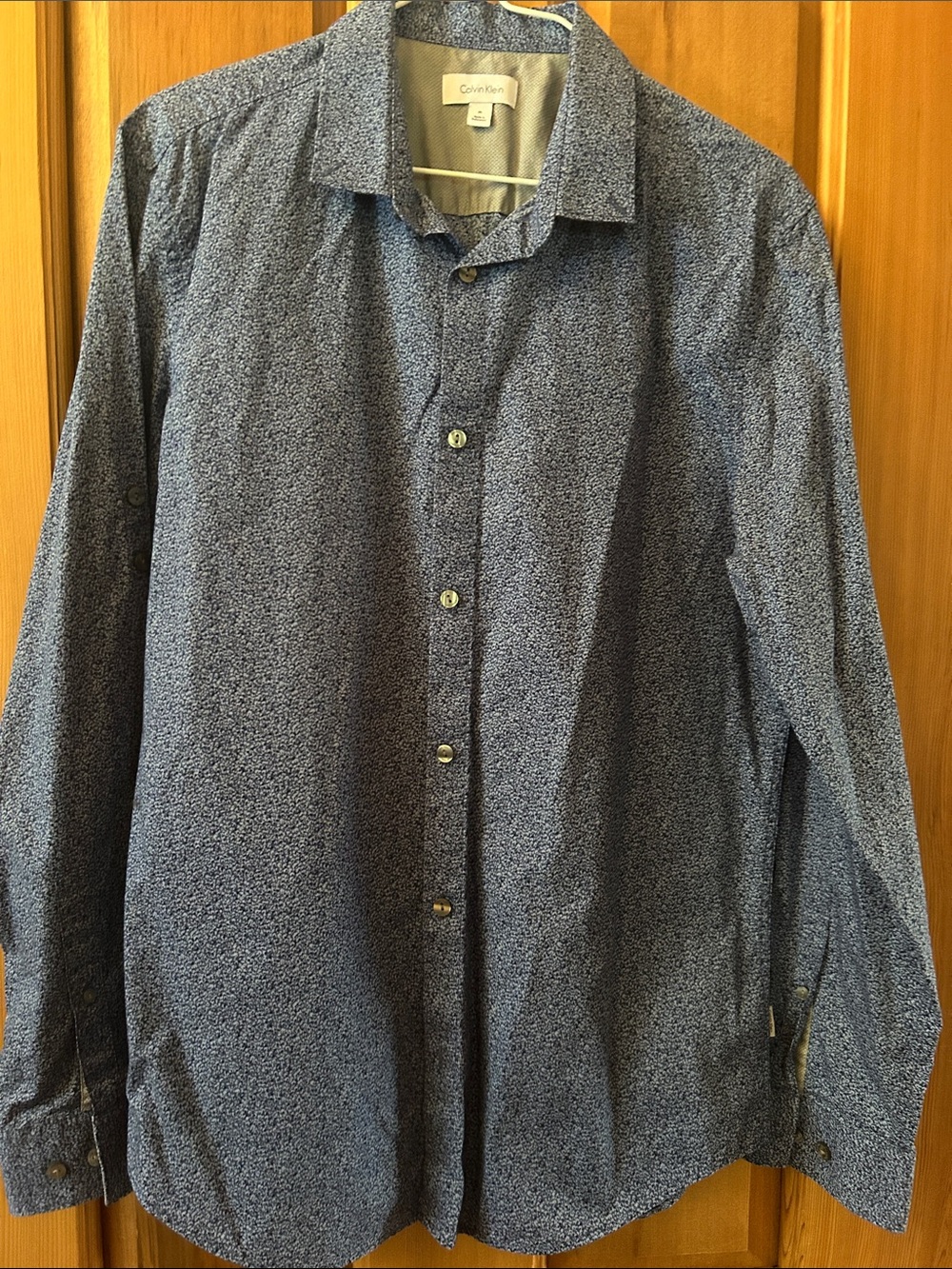 Calvin Klein Men's Navy Micro-Pattern Button-Down Shirt
